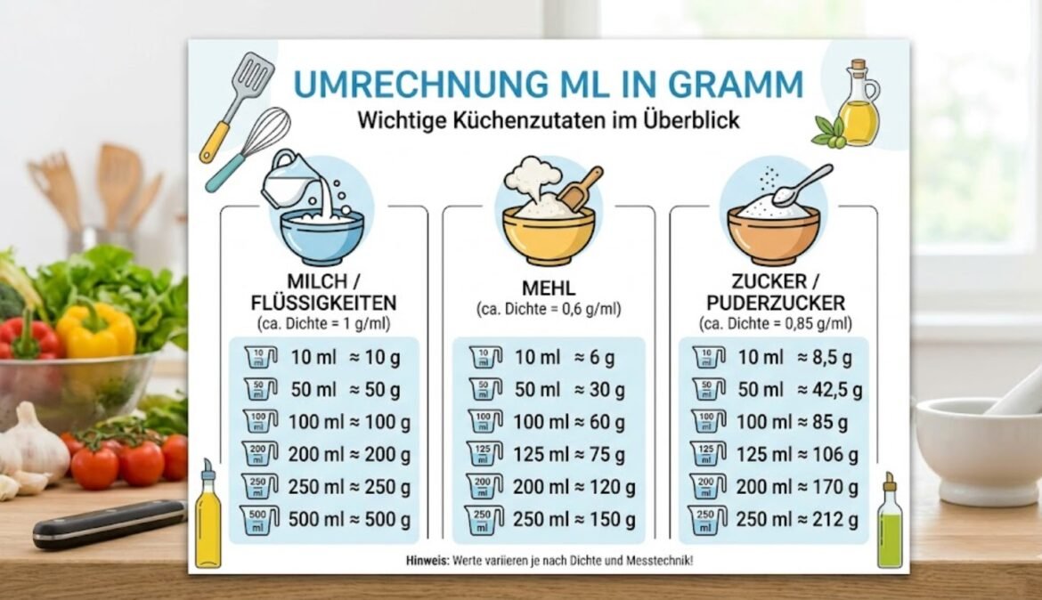 Umrechnung ml in Gramm